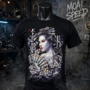 เสื้อยืดสีดำลายเกอิชา (มือสองสภาพ 90 %) (L)