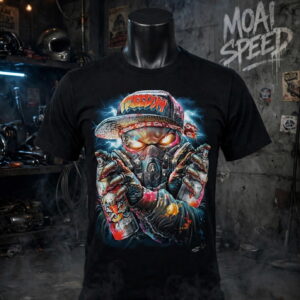 เสื้อยืดสีดำลายนักเพ้น (มือสองสภาพ 90 %) (L)