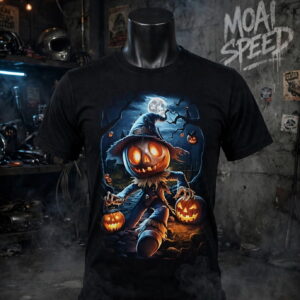 เสื้อยืดสีดำลายหัวฟักทอง Halloween (มือสองสภาพ 90 %) (L) (อก 50 ซม)