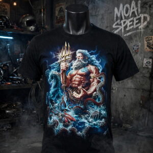 เสื้อยืดสีดำ Poseidon โพเซดอน (มือสองสภาพ 90 %) (L) (อก 50 ซม)